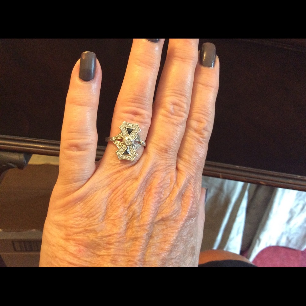 Vintage Art Deco Euro Diamond & Sapphire Ring sz 8 - Picture 4 of 10